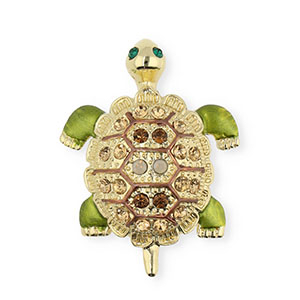 Broches tartaruga con strass oro-cristallo-verde