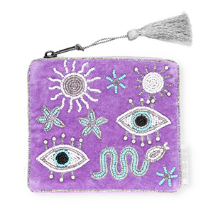 Pochette mistico viola-bianco-turchese blu-argento