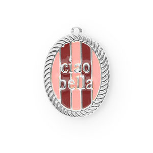 BY31&reg; Ciondoli in ottone Eco-brass con smalto ovale Ciao bella"" argento-rosa chiaro-rosso