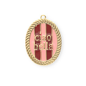 BY31&reg; Ciondoli in ottone Eco-brass con smalto ovale Ciao bella"" oro-rosa chiaro-rosso