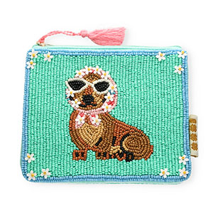BY31&reg; Pochette bassotto con fiore verde menta-marrone-blu chiaro-rosa-bianco