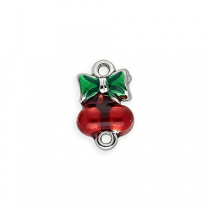 Componenti in acciaio inossidabile distanziatore con smalto a ciliegie con fiocco argento-rosso-verde