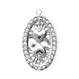 Ciondoli in acciaio inossidabile con strass ovalo con cuori argento-cristallo