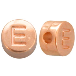 Perline alfabeto di metallo DQ con disegno lettera E oro rosa (privo di nichel)