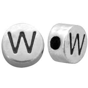 Perline alfabeto di metallo DQ con disegno lettera W argento antico (privo di nichel)
