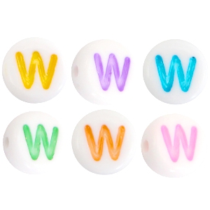 Perline alfabeto in acrilico con disegno lettera W multicolore - bianco