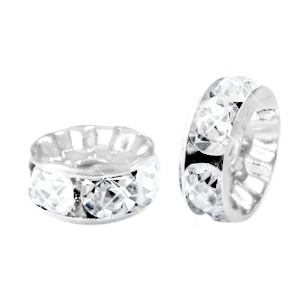 Perline strass 8 mm rondella argento - cristallo