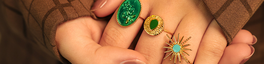 Anelli in acciaio inossidabile con smalto scintillanti Anelli in acciaio inossidabile con smalto scintillanti