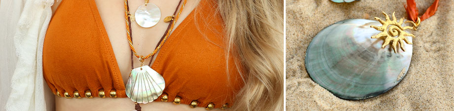 Collezione di grandi pendenti a conchiglia e perline Collezione di grandi pendenti a conchiglia e perline