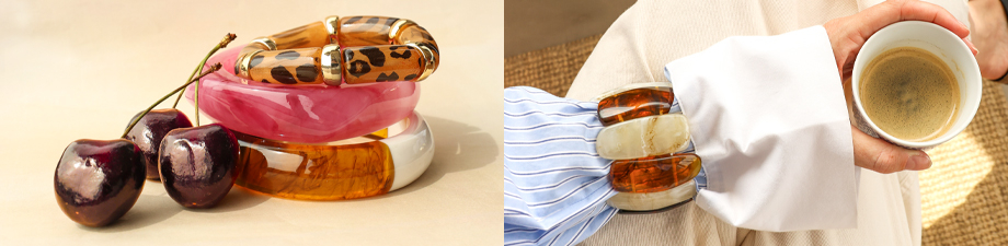 Splendida collezione di bracciali in resina e metallo